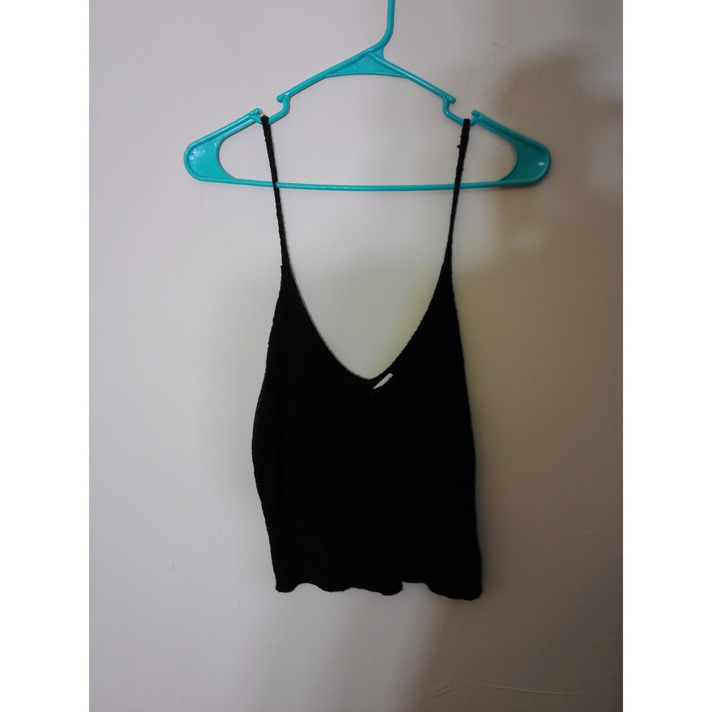 Forever 21 Knit Camisole Women Large Black Vtg Inspo V-Neck Spaghetti Strap Boho
